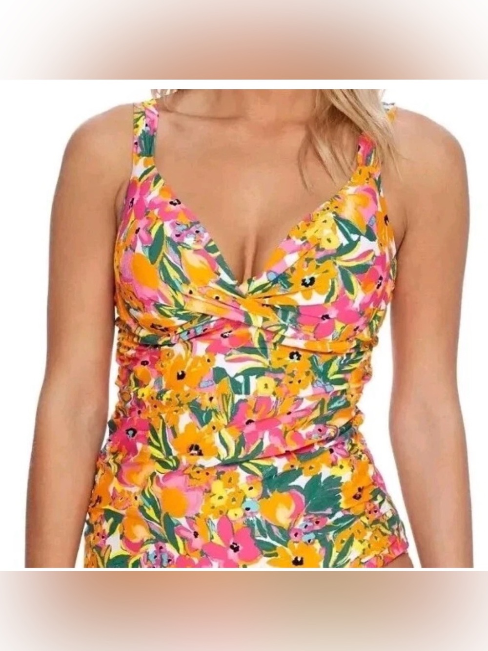 Women's  Floral Underwire Twist Tankini Top Size 32C/34B NWT